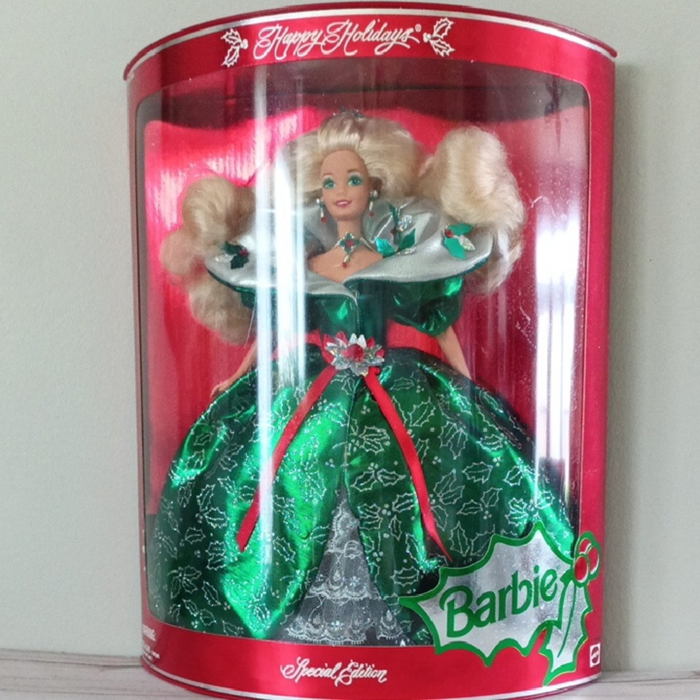 Barbie Green and Red Holiday Gown Doll 1995